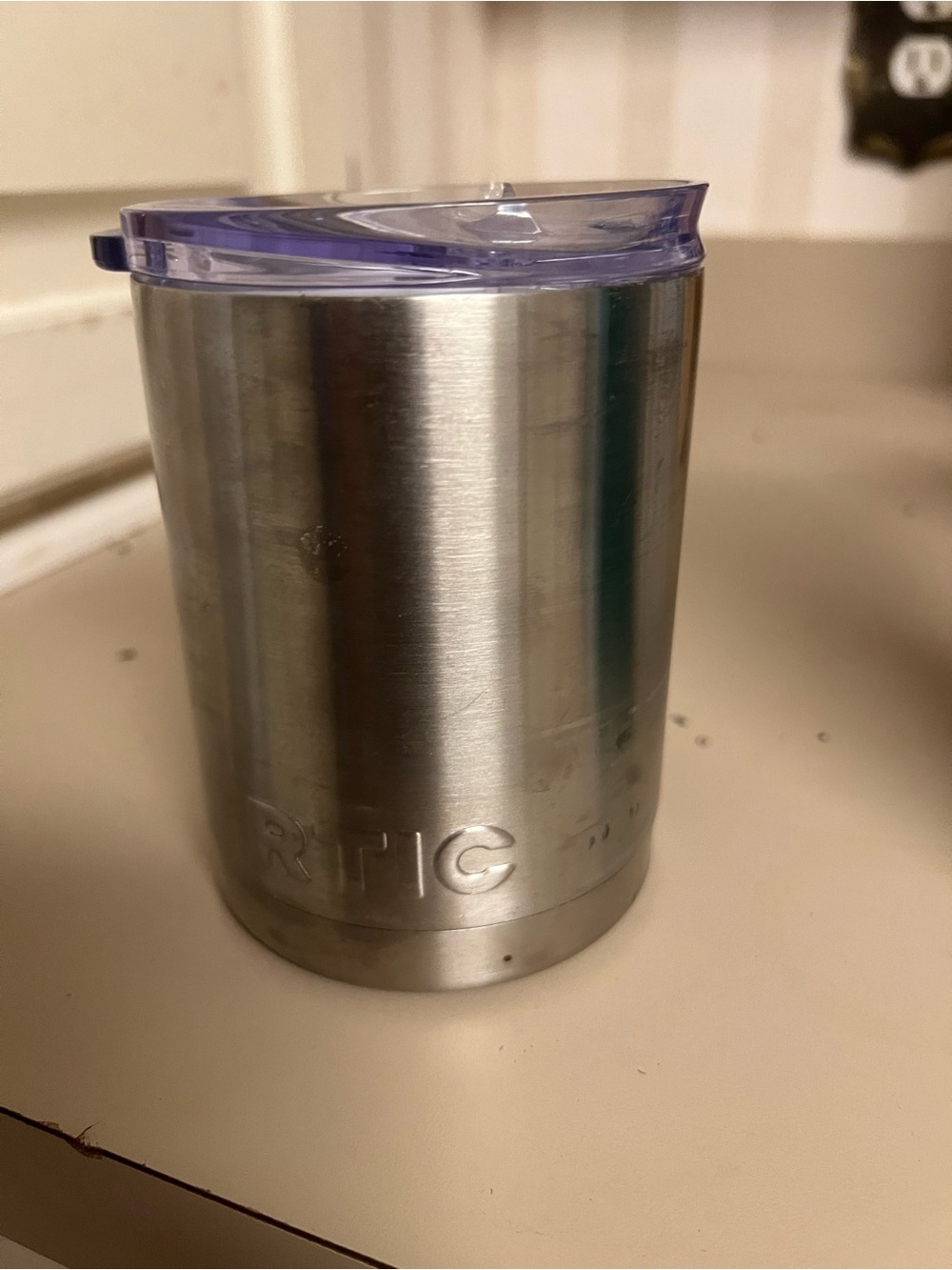 RTIC Stainless Steel Travel Tumbler with Clear Purple Lid - Silver